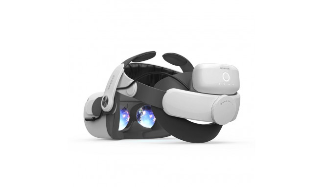 BoboVR M2 Pro+ strain relief strap for Meta Quest 2 VR goggles + B2 external battery - white and bla