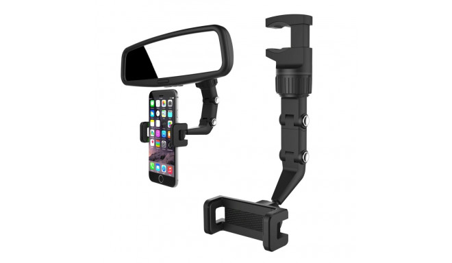 Adjustable car rearview mirror holder for smartphone black