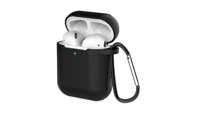 Case for AirPods 2 / AirPods 1 silicone soft cover for headphones + keychain carabiner pendant black