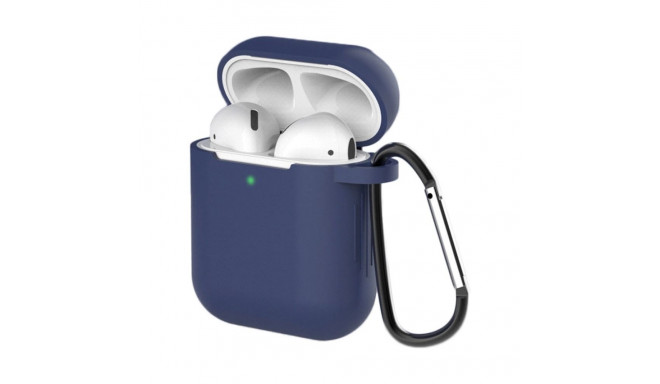 Case for AirPods 2 / AirPods 1 silicone soft case for headphones + keychain carabiner pendant blue (