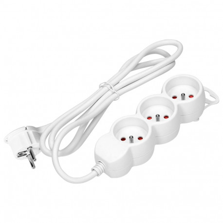 3-kordne pikendusjuhe 2P+Z, 1,5m H05VV-F 3x1,5mm2, Imax=16A, lame pistik, valge