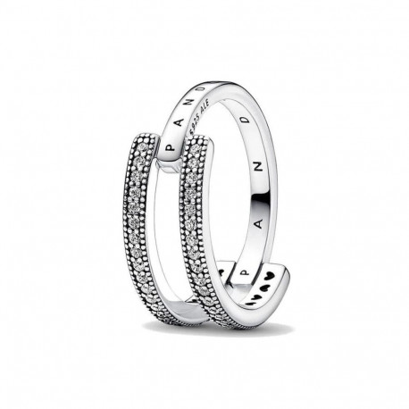 Naiste Sõrmus Pandora SIGNATURE LOGO & PAVE DOUBLE BAND - RING - SIZE 52