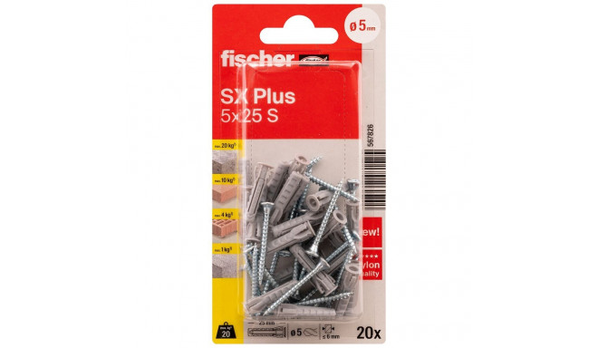 FISCHER dowels with screws SX Plus S, 5x25 mm, 20 pcs.