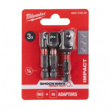 3-piece adapter set MILWAUKEE Shockwave impact duty