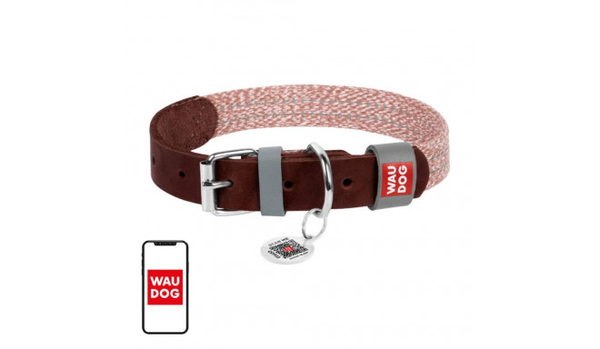 Dog collar made of natural leather and recycled material with QR code Waudog size L, width 25 mm, br