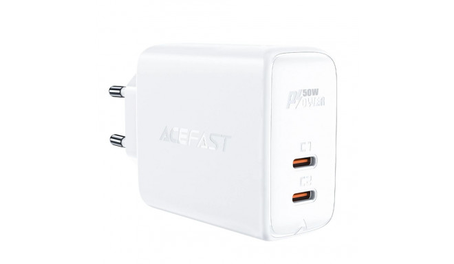 Acefast charger GaN USB Type C 50W, PD, QC 3.0, AFC, FCP white (A29 white)