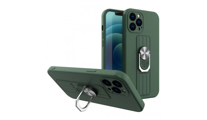 Ring Case silicone case with finger grip and stand for Samsung Galaxy A22 4G dark green