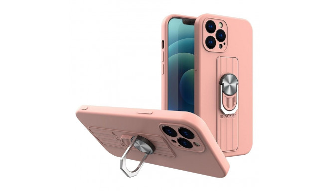 Ring Case silicone case with finger grip and stand for Samsung Galaxy A22 4G pink