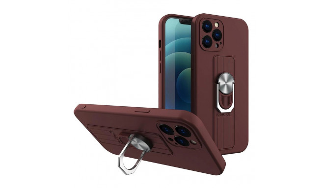 Ring Case silicone case with finger grip and stand for Samsung Galaxy A72 4G brown