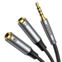 Ugreen AUX splitter for headphones and microphone 1 x male 3.5mm, 2 x female 3.5mm 20cm black (AV192