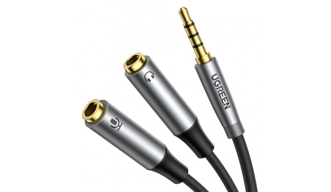 Ugreen AUX splitter for headphones and microphone 1 x male 3.5mm, 2 x female 3.5mm 20cm black (AV192