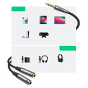 Ugreen AUX splitter for headphones and microphone 1 x male 3.5mm, 2 x female 3.5mm 20cm black (AV192