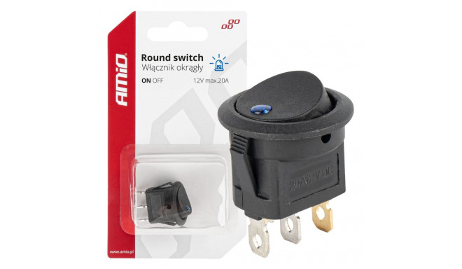 Włącznik przełącznik przycisk okrągły 12v 20a on off podświetlenie niebieskie amio-03963