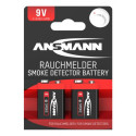 Leelispatarei 6F22 (1604, 6LR61, 522) 9V suitsuandur, 2tk blister ANSMANN
