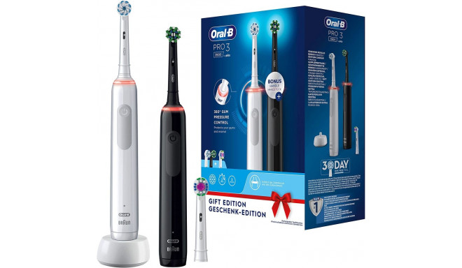 Braun Oral-B Pro 3 3900 Gift Edition  Electric Toothbrush (white/black  incl. 2nd handpiece)