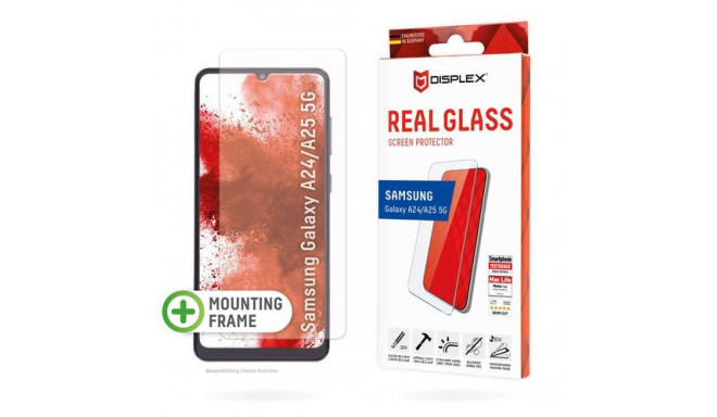 Displex Screen Protector (10H) for Samsung Galaxy A24/A25 5G, Eco Mounting Frame, scratch resistant