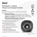 CLUB3D Notebook / Laptop Power Car Charger 63 Watt