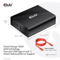 CLUB3D Travel Charger 132W GAN technology, Four port USB Type-A and -C, Power Delivery(PD) 3.0 Suppo