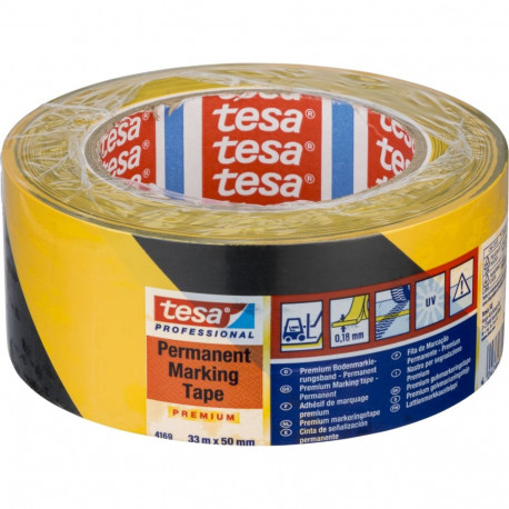 Tesa põrandamärgistusteip 04169 66mx50mm Premium Professional, must/kollane