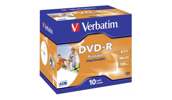 1x10 Verbatim DVD-R 4,7GB 16x Speed, Jewel Case, printable