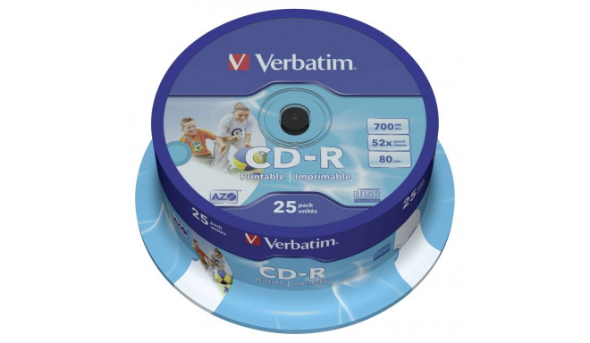 1x25 Verbatim CD-R 80 / 700MB 52x Speed, Data Life plus print.