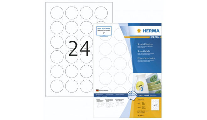 Herma Eemaldatavad Ümmargused Sildid 40 mm 100 Lehte DIN A4 2400 tk. 4476