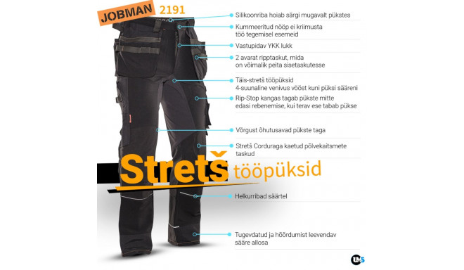 Jobman stretch vööpüksid ripptaskutega 2191 56