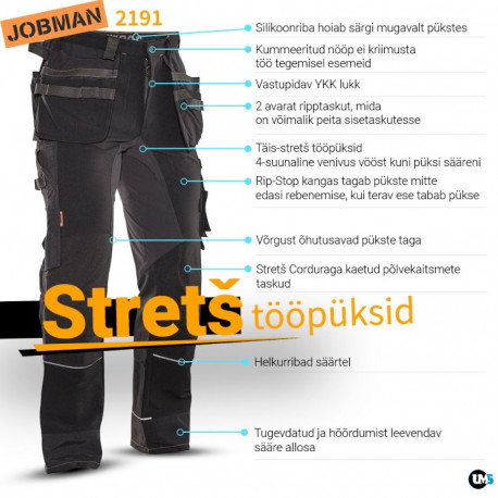 Jobman stretch vööpüksid ripptaskutega 2191 46