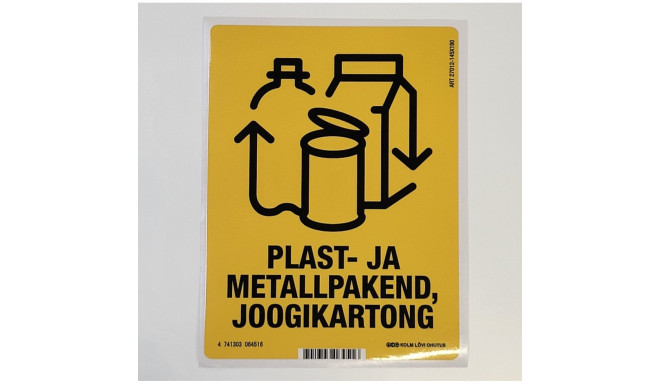 Kleebis prügikastile - Plast- ja metallpakend, joogikartong 145x190mm, väliskasutusse, VINÜÜL kaitse