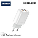 Jellico EU02 12W 2x USB 2.4A Plug Fast Adaptive Charger Universal for all Mobile Devices White