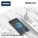 Jellico B15 Durable-Soft iPhone & iPad Lightning to USB Data & Fast 3.1A Charger Cable 1m White