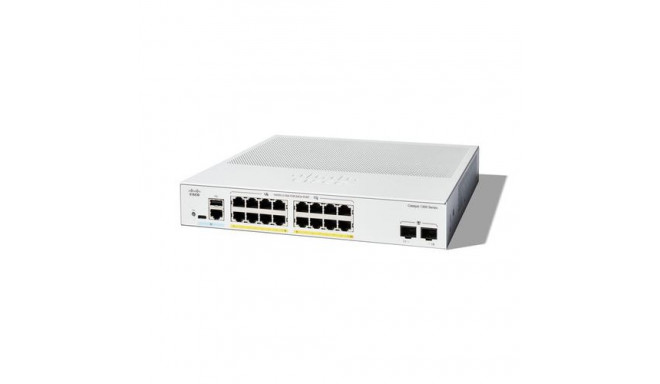 Cisco Catalyst 1300-16P-2G Managed Switch, 16 Port GE, PoE, 2x1GE SFP, Limited Lifetime Protection (