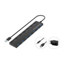 Conceptronic HUBBIES19BP 7-Port USB 3.0 HUB with Power Adapter, 90cm Cable, Individual Power Switch,