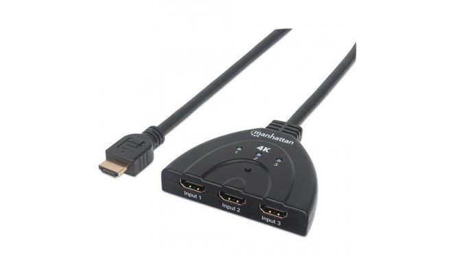 Manhattan HDMI Switch 3-Port, 4K@60Hz, Connects x3 HDMI sources to x1 display, Manual Switching (via