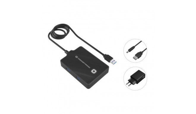 Conceptronic HUBBIES 4-Port USB 3.0 HUB with Power Adapter, 90cm cable