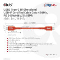 CLUB3D USB2 Type-C Bi-Directional USB-IF Certified Cable Data 480Mb, PD 240W(48V/5A) EPR M/M 3m / 9.