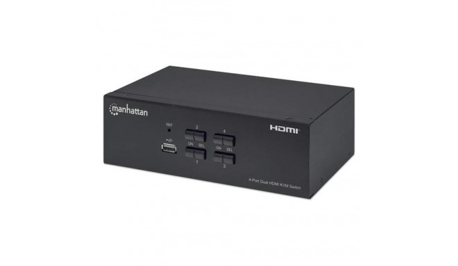 Manhattan HDMI KVM Switch 4-Port, 4K@30Hz, USB-A/3.5mm Audio/Mic Connections, Cables included, Audio