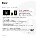 CLUB3D Travel Charger 140 Watt GaN technology, Single port USB Type-C, Power Delivery(PD) 3.1 Suppor