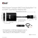 CLUB3D Multi Stream Transport (MST) Hub DisplayPort 1.4 to HDMI Dual Monitor 4K60Hz M/F