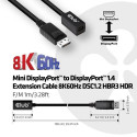 CLUB3D Mini DisplayPort 1.4 to DisplayPort Extension Cable 8K60Hz DSC 1.2 HBR3 HDR Bidirectional F/M