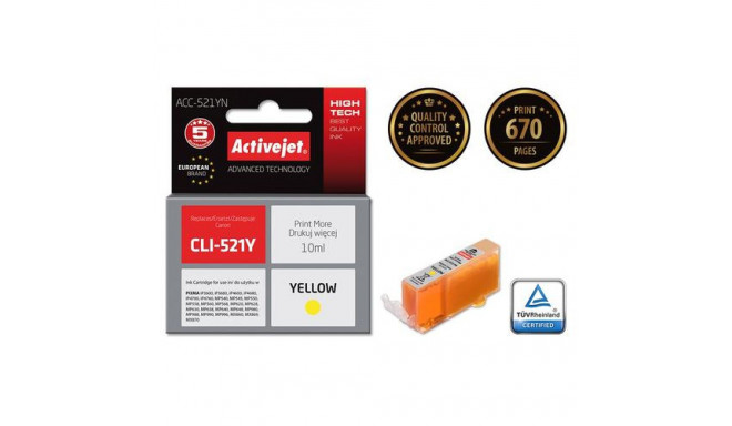 Activejet ACC-521YN ink (replacement for Canon CLI-521Y; Supreme; 10 ml; yellow)