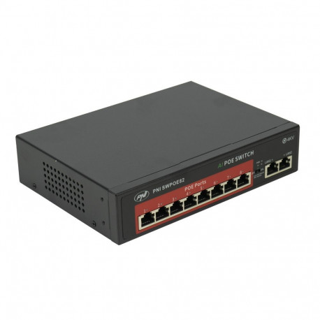 POE Switch PNI SWPOE82 8 POE 100 Mbps ports and 2 UP Link 100 Mbps ports, 120W, AI Extend function u
