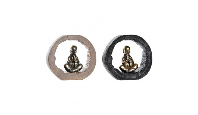 Decorative Figure DKD Home Decor Black Golden Monk Oriental 20,8 x 6,5 x 18,5 cm (2 Units)