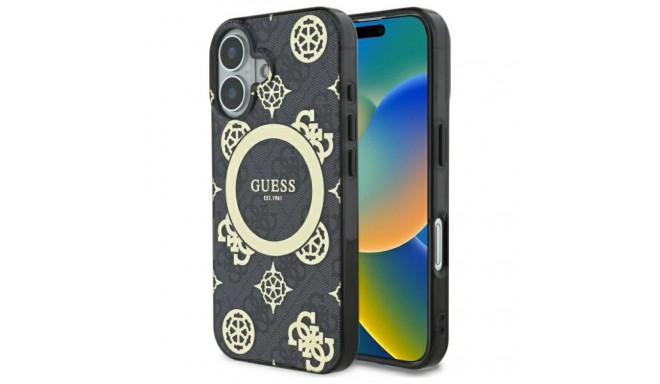 Guess IML Peony On 4G Background MagSafe case for iPhone 16 - black