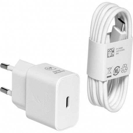 Samsung 25W USB-C GaN -verkkovirtalaturi ja USB-C-USB-C-kaapeli, valkoinen