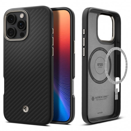 Kaitseümbris Enzo Aramid (MagFit), Apple iPhone 16 Pro, MagSafe, must, Spigen