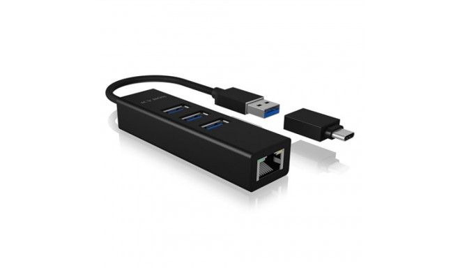 Hub IcyBox 4-Port IB-HUB1419-LAN USB 3.0 Hub & LAN Adapter