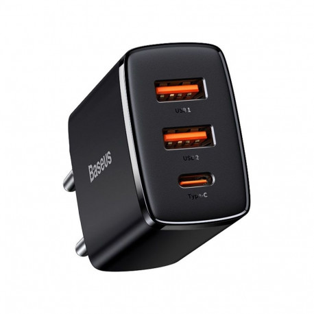 Baseus Compact Quick Charger 2xUSB USB-C PD 3A 30W Black