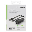 Belkin BoostCharge Dual USB-A Car Charger 24W -autolaturi USB-A - Lightning -kaapelilla, musta