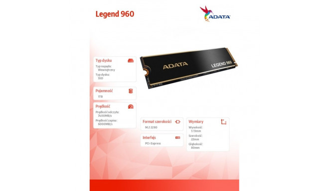 SSD drive Legend 960 1TB PCIe 4x4 7.4/6 GB/s M2